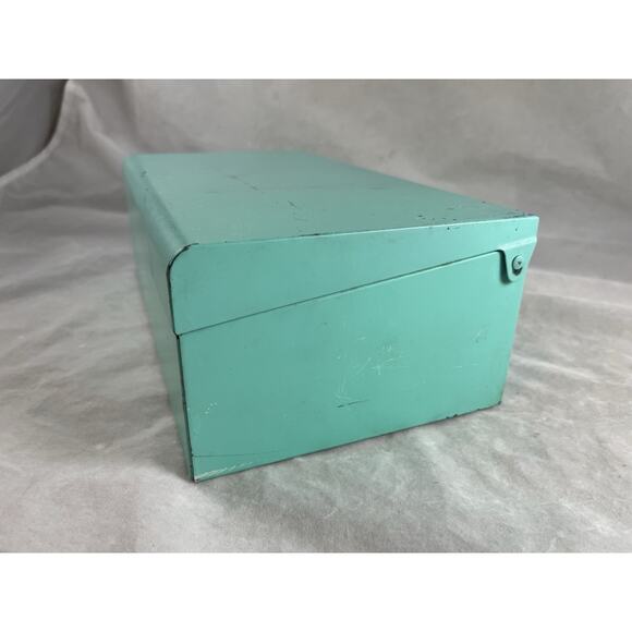 American Home Menu Maker Metal Recipe Box w/ Divider Aqua Blue Vintage 1950s - Picture 6 of 9